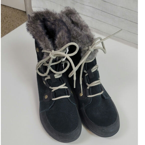 SOREL Explorer Joan Suede Winter Boots in Black/Dark Stone, sz 9 - Picture 6 of 15